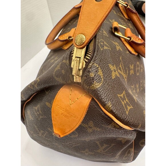 Louis Vuitton Speedy 35 Brown Canvas Monogram LV Satchel Handbag $1700 RP - Picture 8 of 12